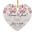 red white chandelier heart damask