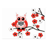 Red White Cherry Blossom Owl Business Card
