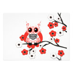 Red White Cherry Blossom Owl Invitation