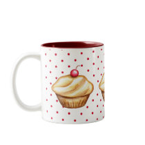 Red White Cherry  Cupcake Coffee Mug