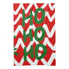 Red White Chevron Ho Ho Ho Christmas Pattern Hand Towels