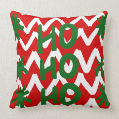 Red White Chevron Ho Ho Ho Christmas Pattern Pillow