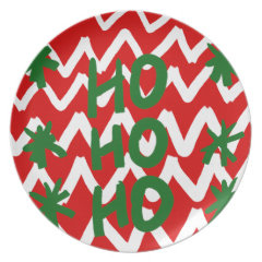 Red White Chevron Ho Ho Ho Christmas Pattern Plates