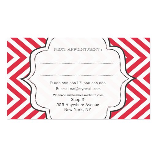 Red & White Chevron Stripes Hair Stylist Cards Business Card (back side)