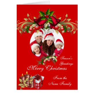 Red White Christmas Merry Xmas Add Photo Greeting Card