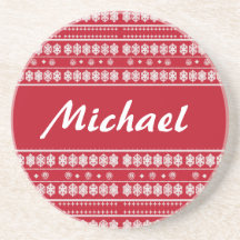 Red white Christmas Snowflake Pattern Coasters