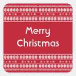 Red White Christmas Snowflake Pattern Square Stickers