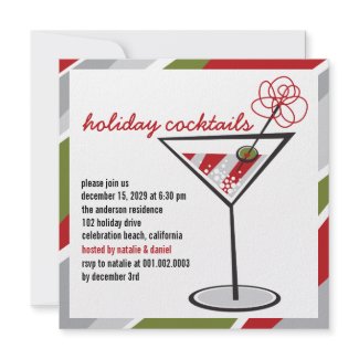 Red White Cocktail Martini Holiday Party Invite