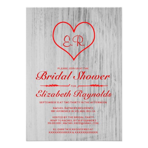 Red & White Country Bridal Shower Invitations