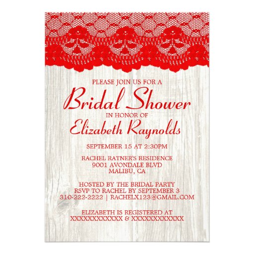 Red & White Country Lace Bridal Shower Invitations