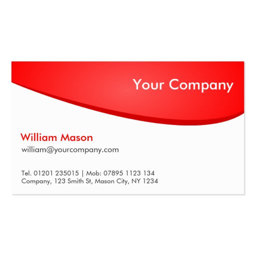 Red White Curved, Professional Business Card (front side)