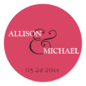 Red white custom ampersand wedding favor label sticker