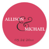 Red white custom ampersand wedding favor label sticker