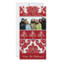 Red & White Damask Pine Holiday Family Pictures photo cards