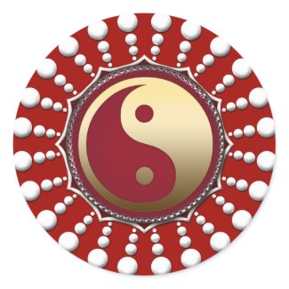 Red&White Dots Golden Yin Yang Sticker zazzle_sticker
