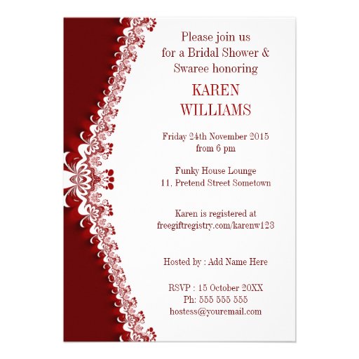 Red White Elegant Lace Bridal Shower Invitations