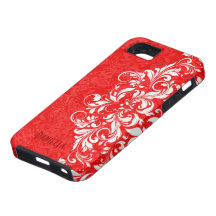 Red & White Elegant Vintage Floral Lace Monogram iPhone 5 Cover