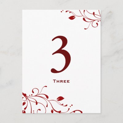 Red & White Floral Decal Table Number Card Post Cards