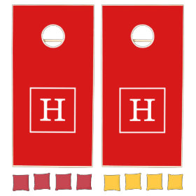 Red White Framed Initial Monogram Cornhole Sets