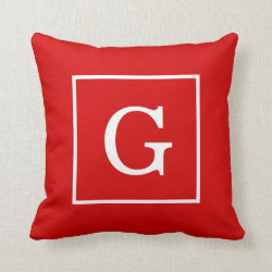 Red White Framed Initial Monogram Throw Pillow