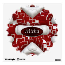Red & White Geometric Quilted Look Monogram Wall Sticker