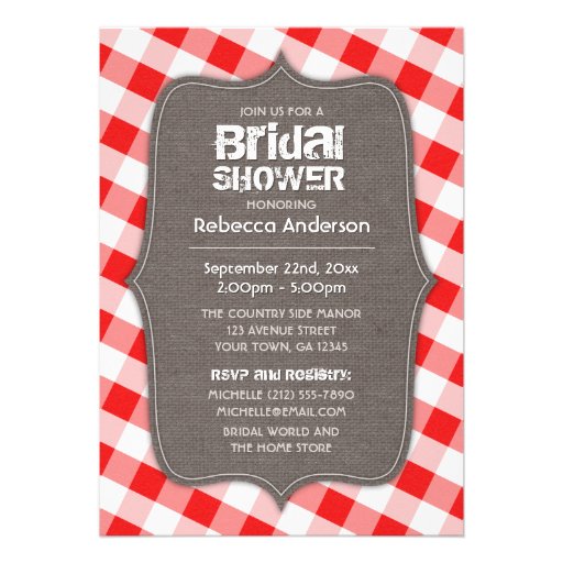 Red & White Gingham Canvas Bridal Shower Invite