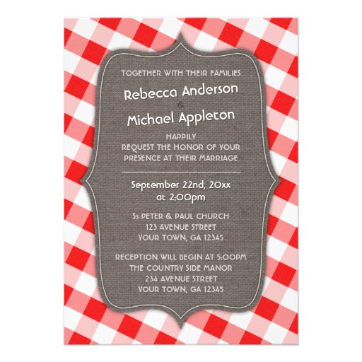 Red & White Gingham Canvas Wedding Invitations