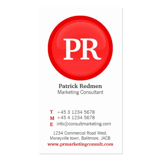 Red & white glass circle business card
