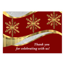 Red white & gold damask christmas business card