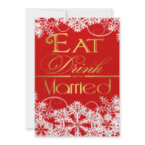 Red White & Gold Snowflake Wedding Invitations