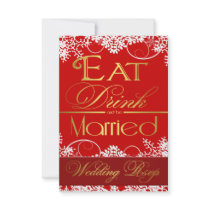 Red White & Gold Snowflake Wedding RSVP Cards Announcements
