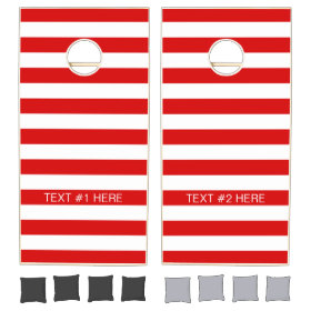 Red White Horizontal Preppy Stripe Name Monogram Cornhole Sets
