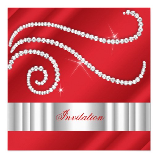 Red White Jewel Diamonds Silver Birthday Invitation