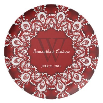 Red+White Lacy Art Wedding Keepsake Gift Plate
