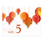 Red, White Lanterns Two Sided Wedding Table Number Postcard