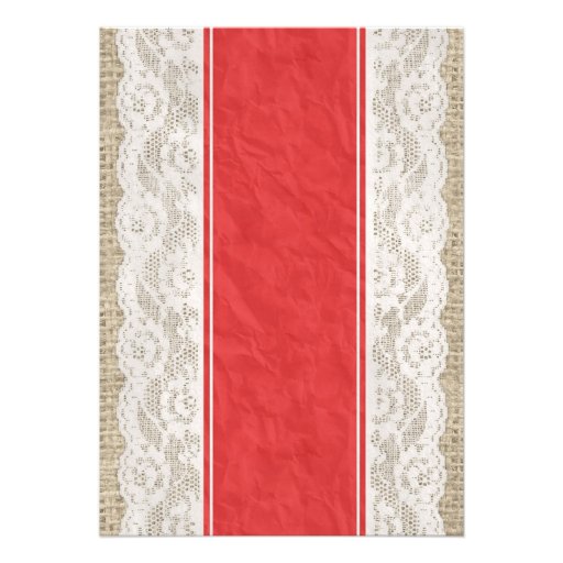 Red White Linen Burlap Lace Bridal Shower Invites
