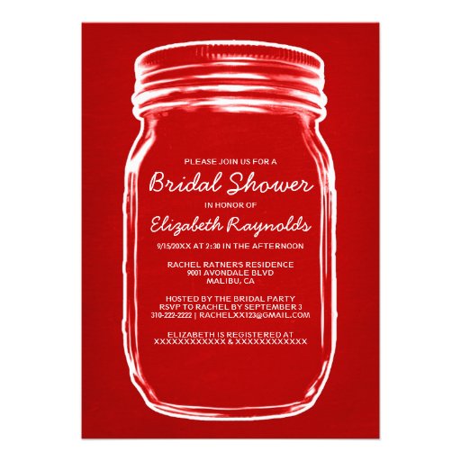 Red & White Mason Jar Bridal Shower Invitations