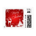 Red, White Merry Christmas Trees &amp; Deer Postage