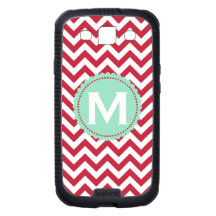 Red White Monogram Chevron Pattern Samsung Galaxy S3 Case