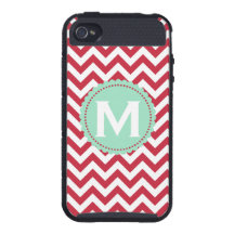 Red White Monogram Chevron Pattern iPhone 4 Cases