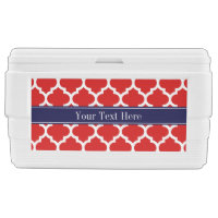 Red White Moroccan #5 Navy Blue Name Monogram Igloo Ice Chest