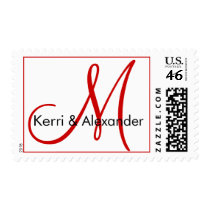 Red White Names Initial Monogram Wedding Postage