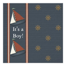 Red White Navy Blue Sailboat Baby Shower Custom Invite