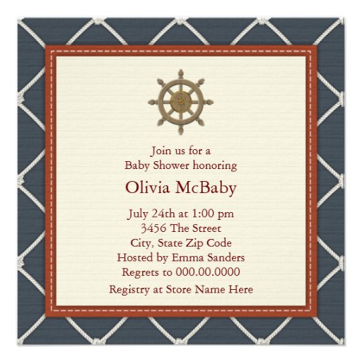 Red White Navy Blue Sailboat Baby Shower Custom Invite