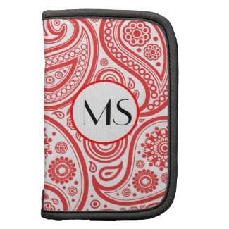 Red White Paisley Floral Pattern Folio Planners