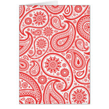 Red White Paisley Floral Pattern Greeting Cards