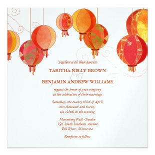 Red White Paper Lanterns Wedding (Metallic Ice) Personalized Invitations