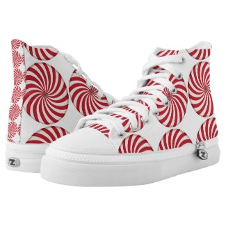 Red White Peppermint Candy Swirl Printed Shoes