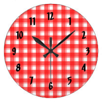 Red White Plaid Black Numbers Clock wall clocks