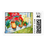 red & White Poinsettias Christmas Flowers stamps
